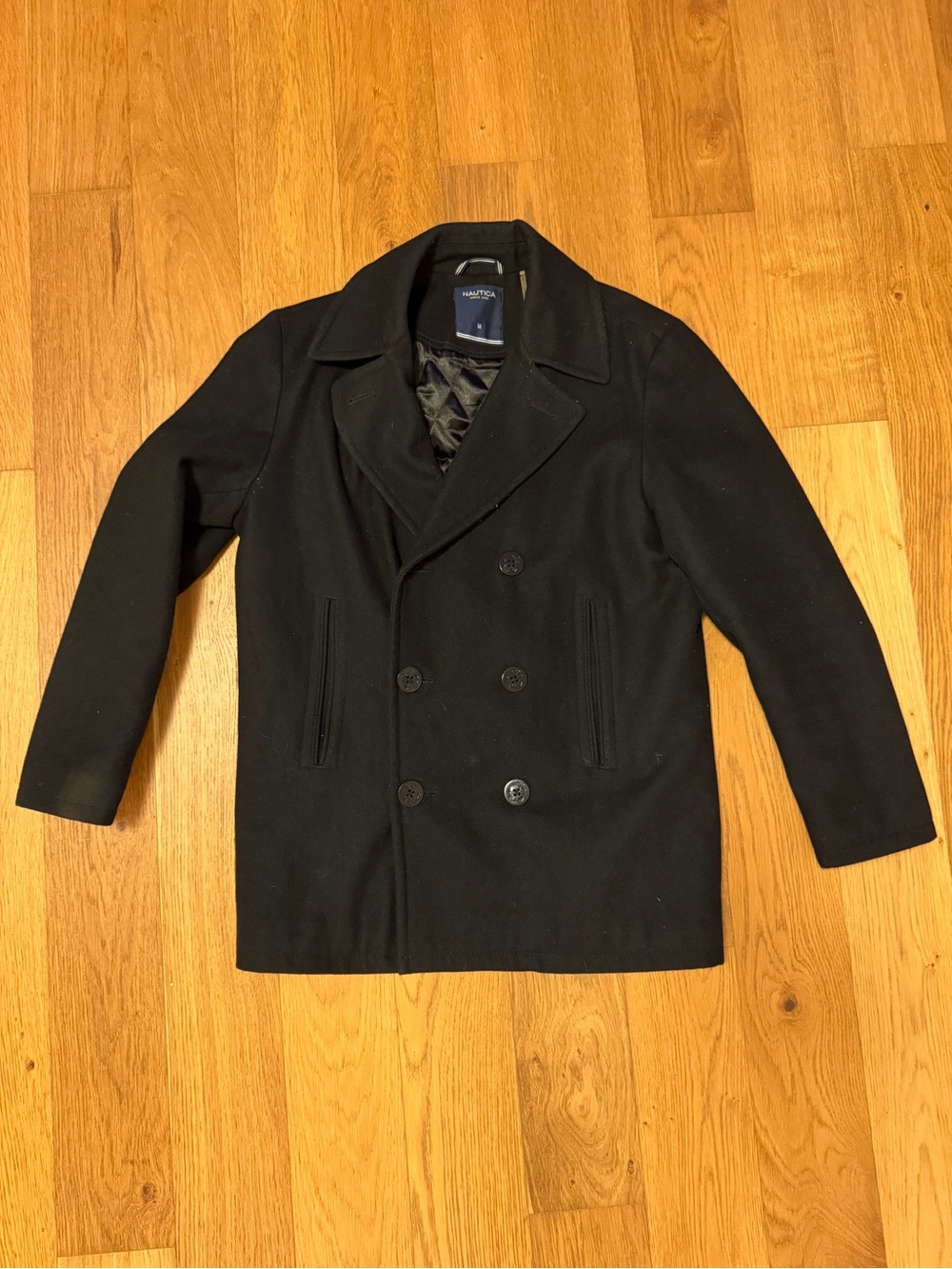 Nautica Men's Black Double-Breasted Peacoat